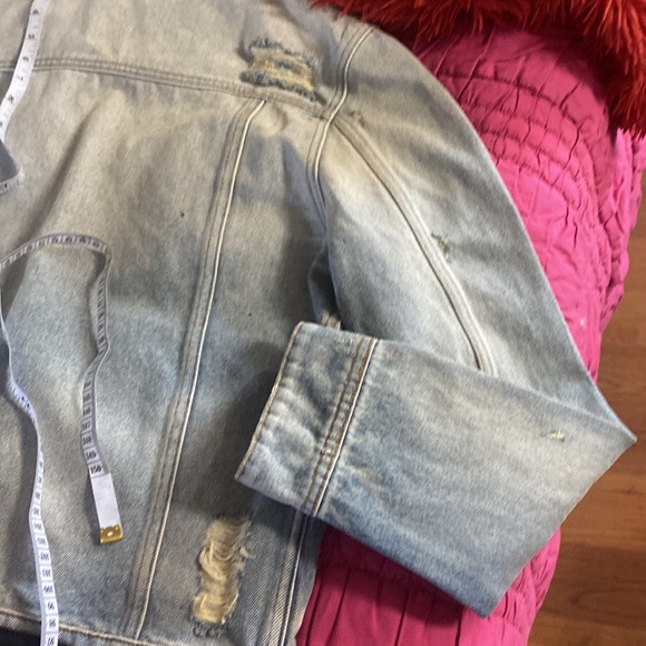 NWOT The Kooples Destroyed Denim Jacket light wash jean coat - Picture 11 of 17